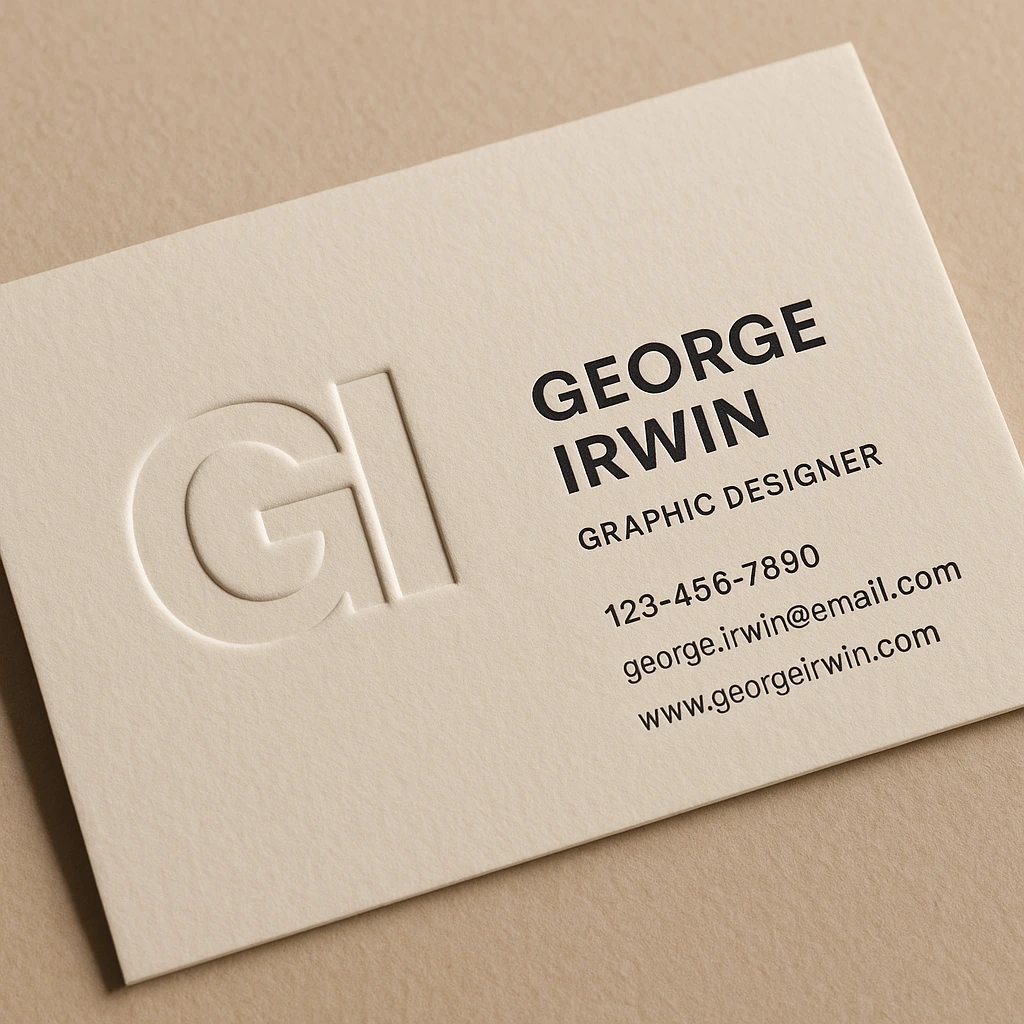 AI-generated business card with embossed G/I monogram