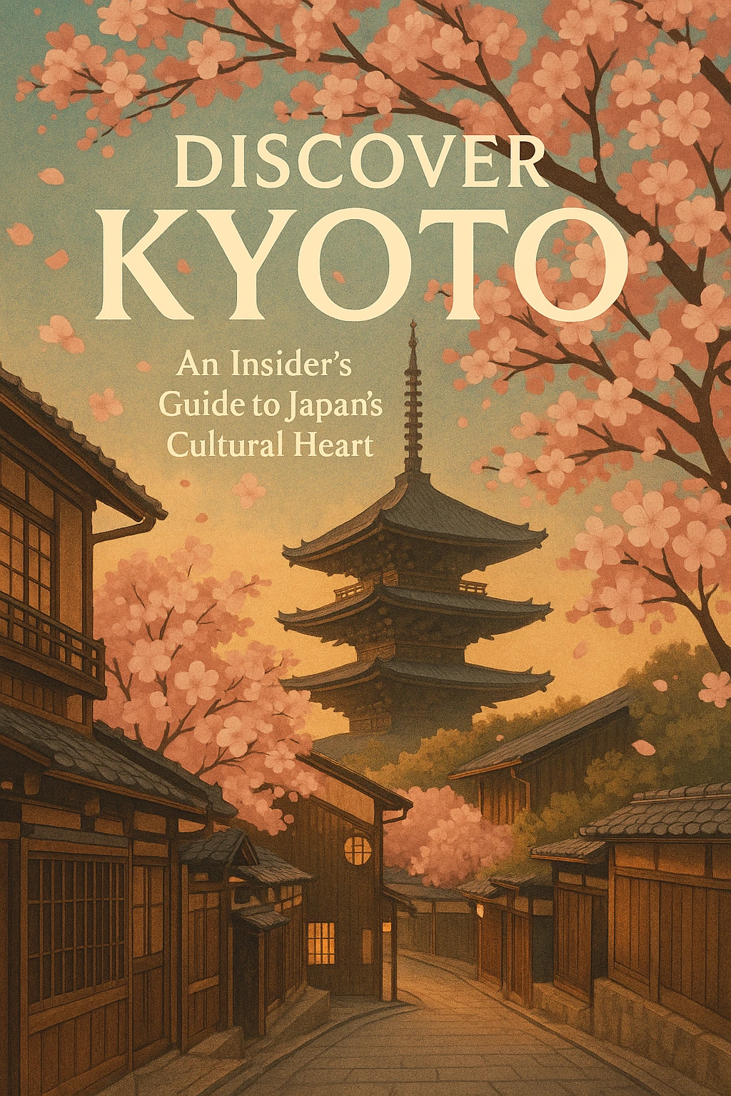 AI-generated travel guide cover for 'Discover Kyoto'